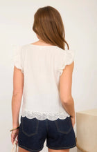 Embroidery Lace Trim Pintuck Button Down Top