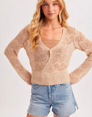 Open Knit Wrap V-Neck Sweater Top