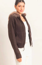 Detachable Faux Fur Trim Zip-Up Hoodie