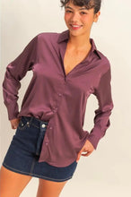 Button-Up Satin Shirt with Collared Neckline