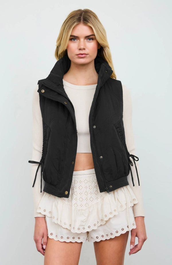 Wave Quilted Snap-Front Stand Collar Vest