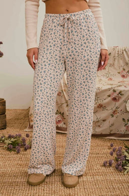 Ditsy Floral Rib Knit Wide Leg Lounge Pants