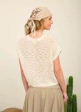 Lace Up Neckline Crochet Knit Short Sleeve Top