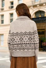 Mock Neck Toggle Button Fair Isle Knit Cardigan