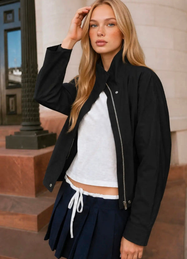 ZIP-UP MOCK NECK ELASTIC HEM JACKET