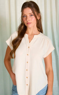 Cuffed Sleeve Button Down Lightweight Top