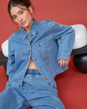 ACID WASH COLLARED LONG SLEEVE BOXY DENIM SHIRT