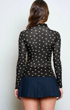 Polka Dot Mesh Mock Neck Long Sleeve Knit Top