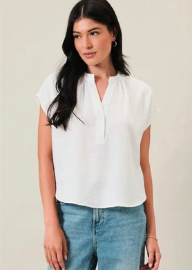 Henley Neck Short Cap Sleeve Blouse Top