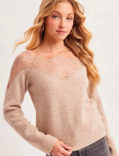 EYELASH LACE TRIMMED KNIT PULLOVER